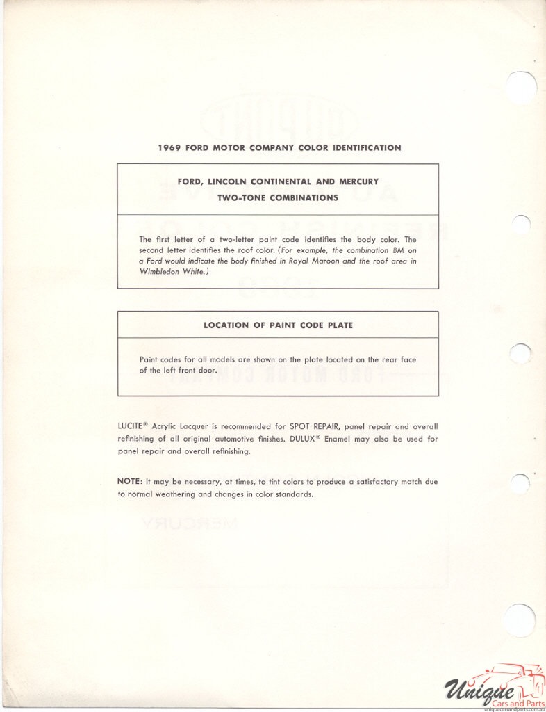 1969 Ford Paint Charts DuPont 11